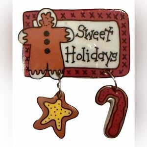 Vintage Sweet Holidays Brooch with Red and Brown Accents